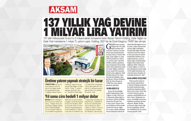 137 Yıllık Yağ Devine 1 Milyar Lira Yatırım!