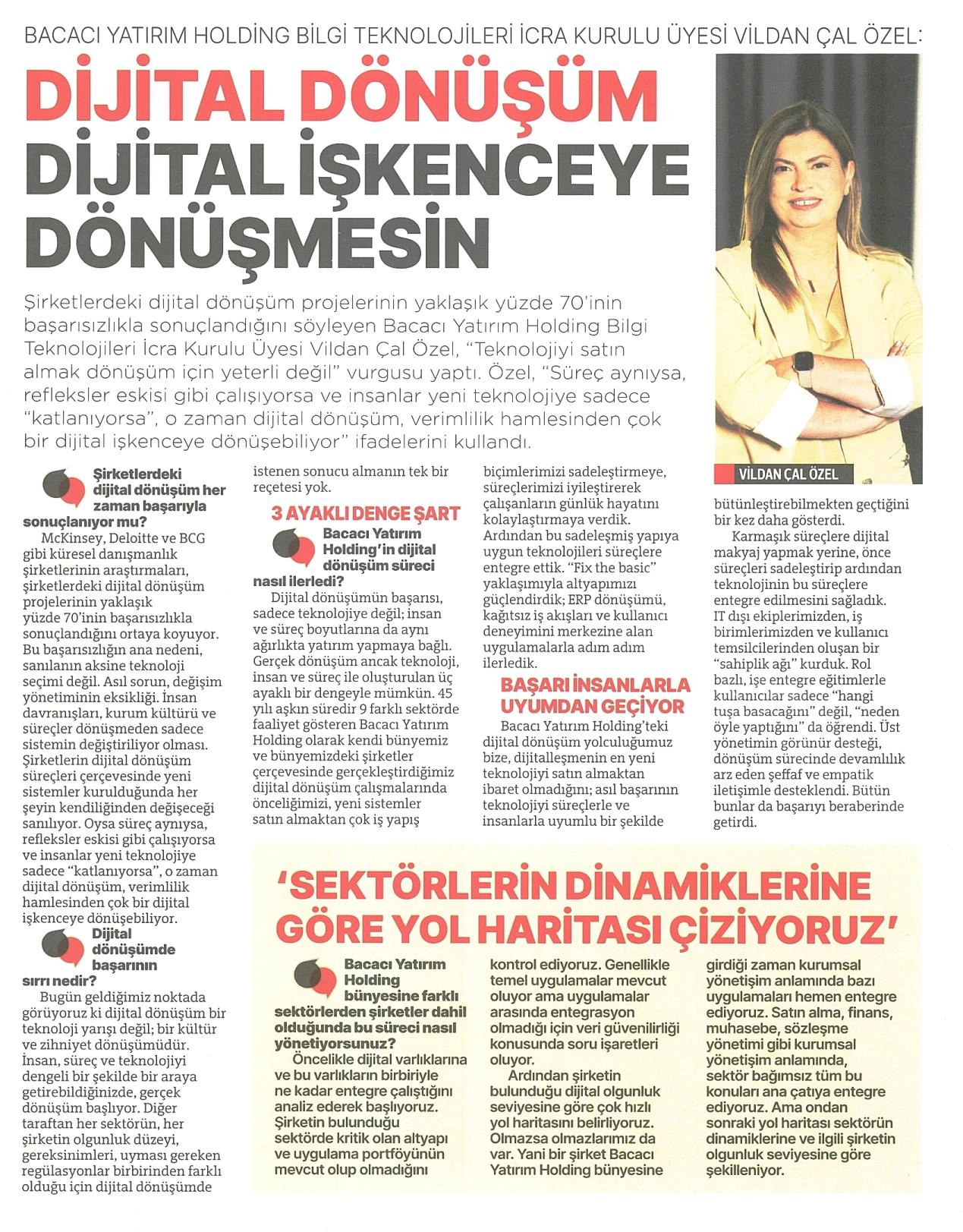 Hürriyet İK’da yayımlanan Vildan Çal Özel röportajı - Bacacı Yatırım Holding dijital dönüşüm