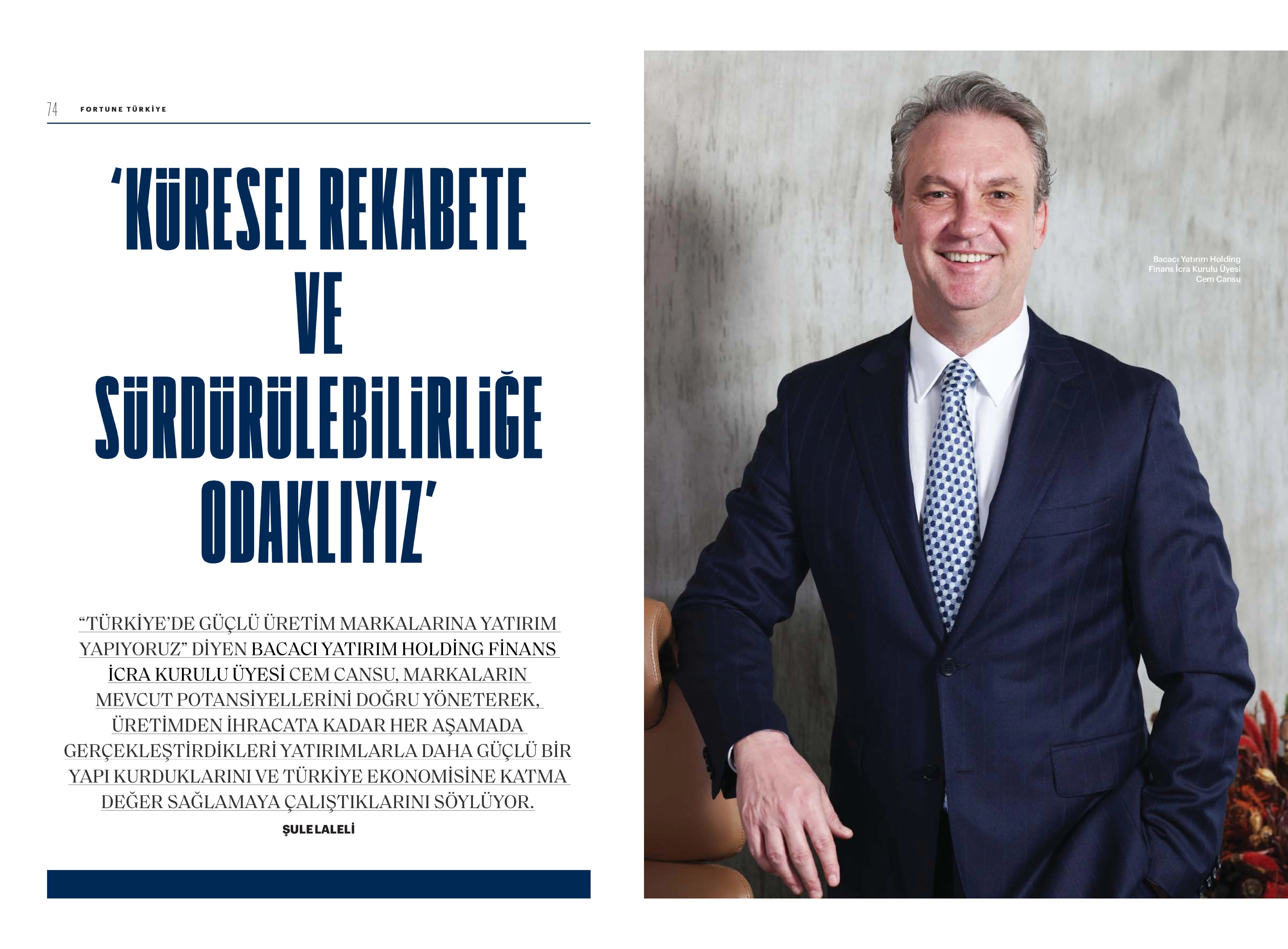 Fortune’da yayımlanan 'Küresel rekabete ve sürdürülebilirliğe odaklıyız' içeriği (1. sayfa)